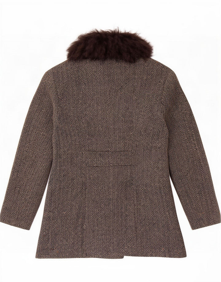 FIRMA Womens Double Breasted Overcoat UK 10 Small Grey Herringbone Wool