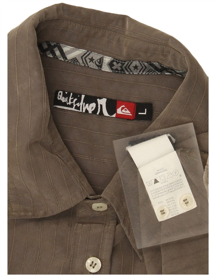 Quiksilver Mens Shirt Large Khaki Pinstripe Modal