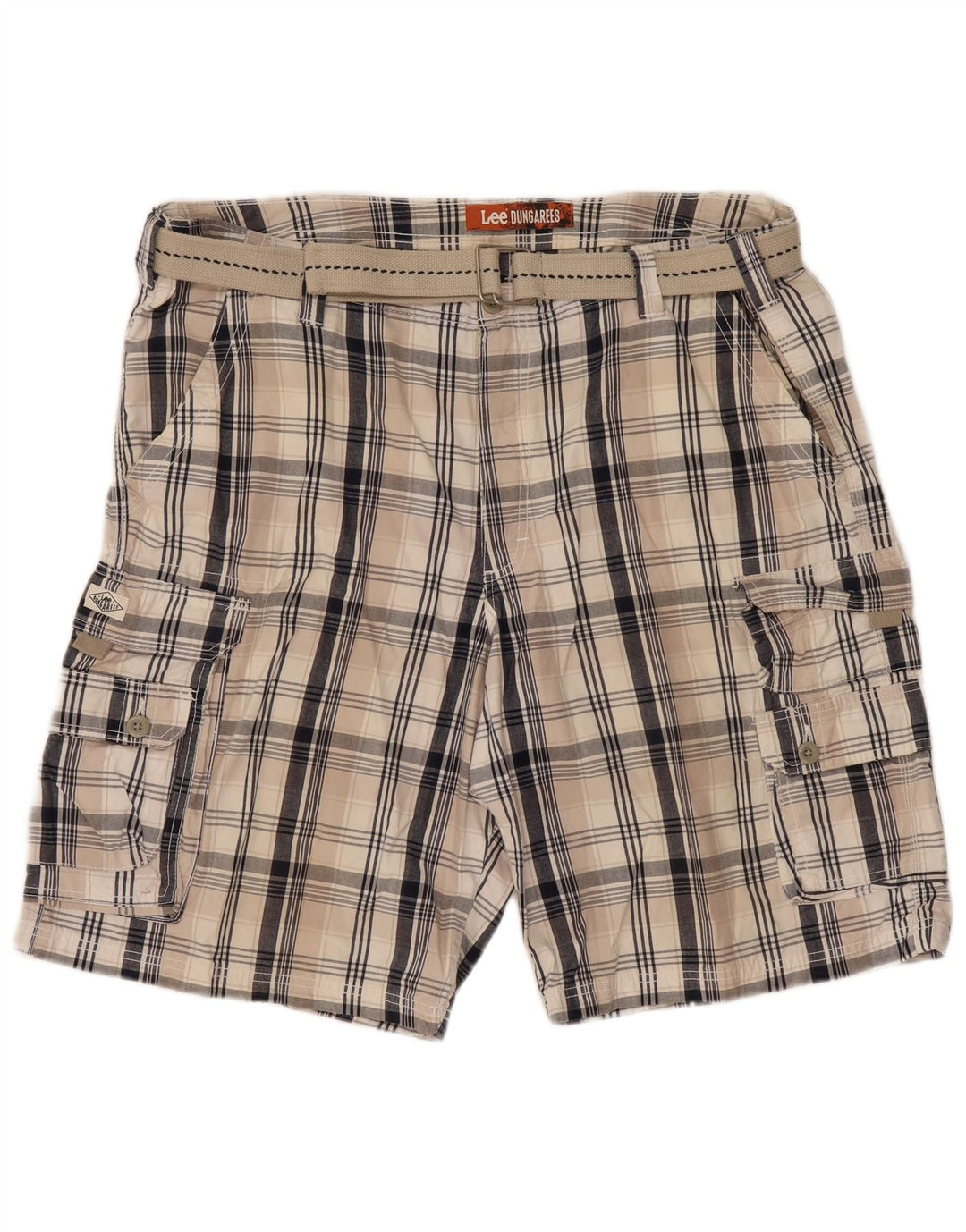 Lee Mens Dungarees Cargo Shorts W42 2XL Beige Check Cotton