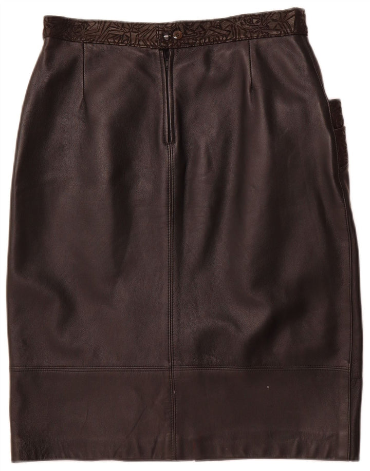 VINTAGE Womens Leather Skirt W30 Medium Black Geometric Leather