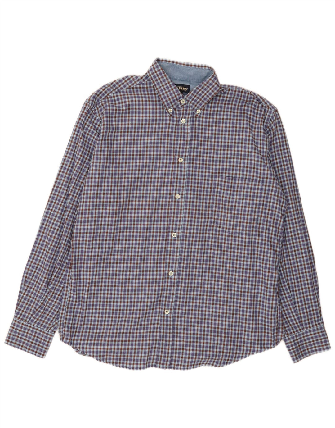 Carrera Mens Regular Fit Flannel Shirt Large Blue Gingham Cotton