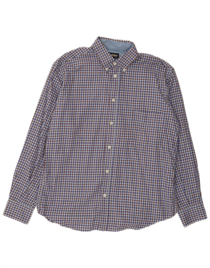 Carrera Mens Regular Fit Flannel Shirt Large Blue Gingham Cotton