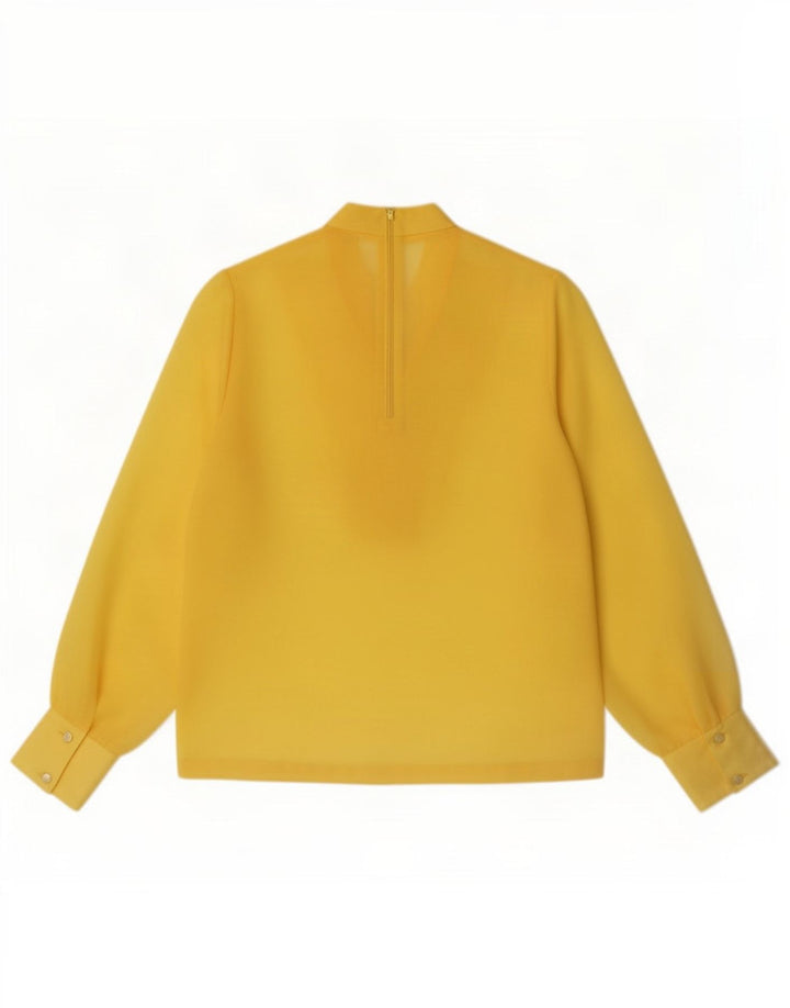 Vintage Womens Long Sleeve Ruffle Front See Through Top IT 42 Medium Yellow