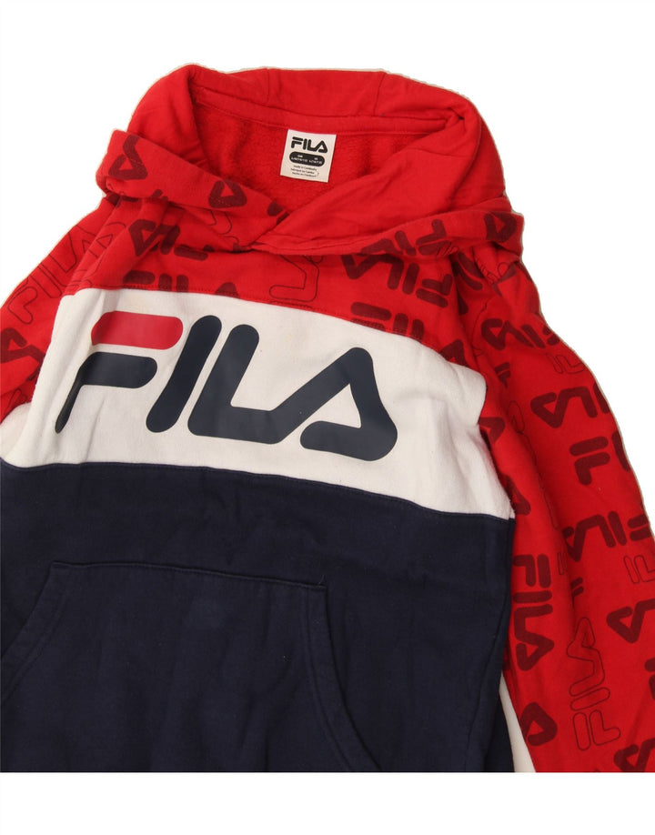 FILA Boys Hoodie Jumper 10-11 Years Large Multicoloured Colourblock Vintage Fila and Second-Hand Fila from Messina Hembry 