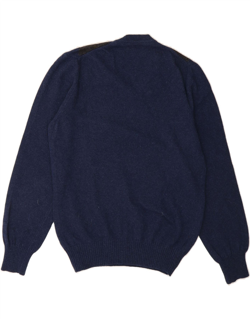 ZARA Mens V-Neck Jumper Sweater Medium Navy Blue Argyle/Diamond Wool Vintage Zara and Second-Hand Zara from Messina Hembry 