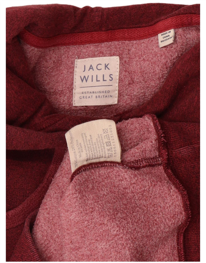 JACK WILLS Mens Graphic Hoodie Jumper Small Burgundy Flecked Cotton