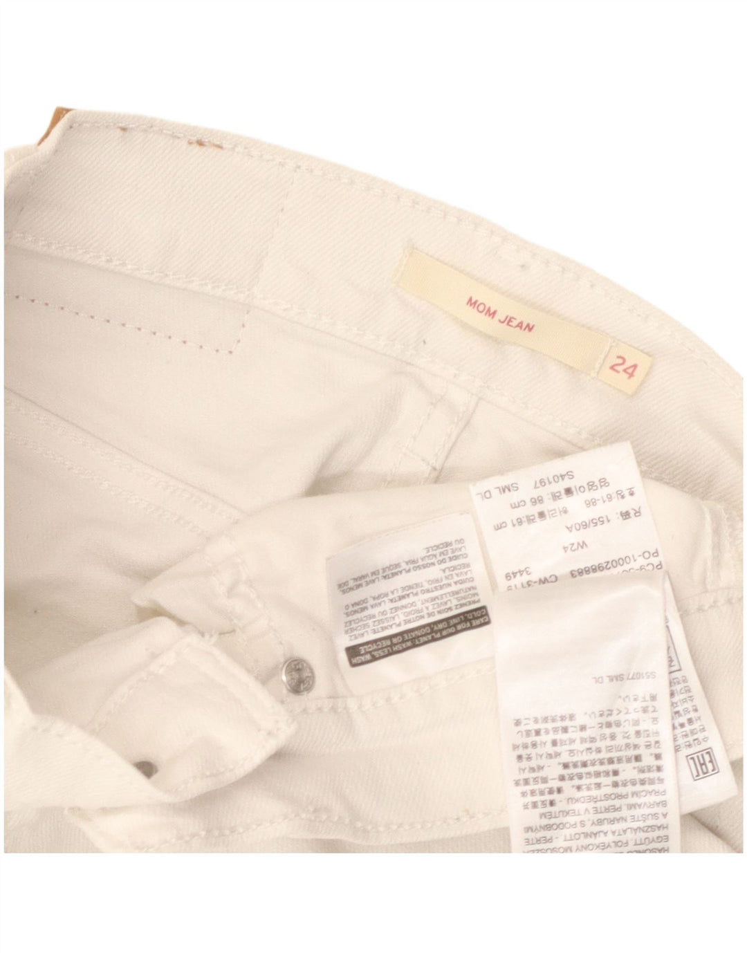 Levi's Womens Mom Cropped Jeans W24 L24 Off White Cotton