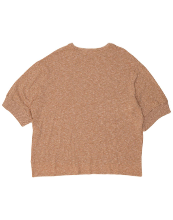 Zara Womens Short Sleeve Crew Neck Jumper Sweater UK 14 Medium Brown