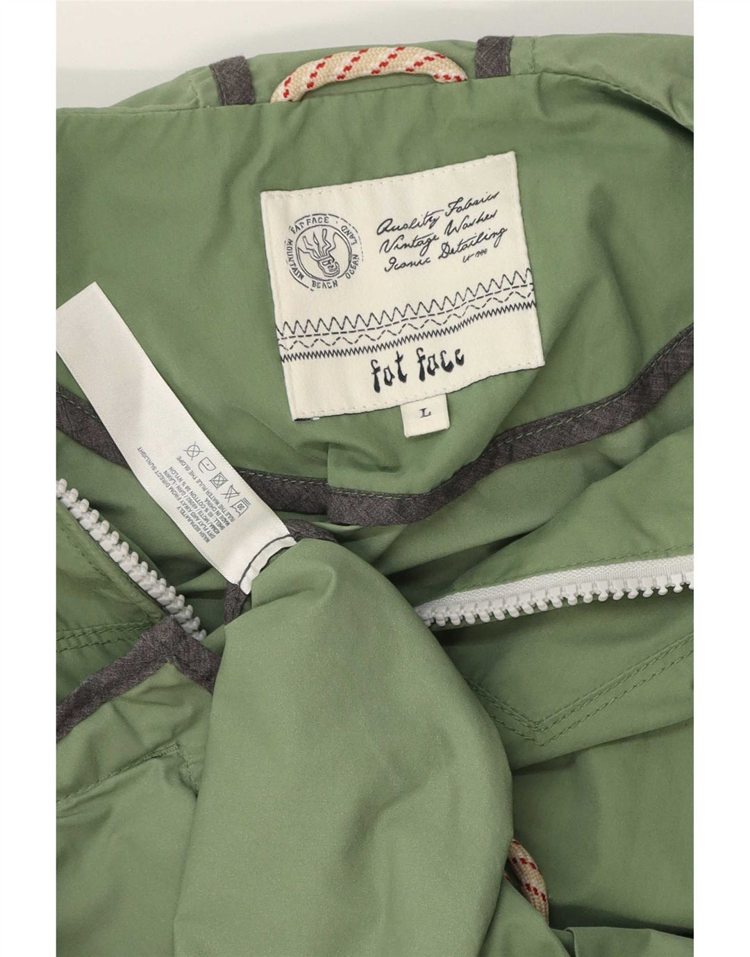 Fat Face Womens Hooded Oversized Rain Jacket UK 16 Large Green Cotton