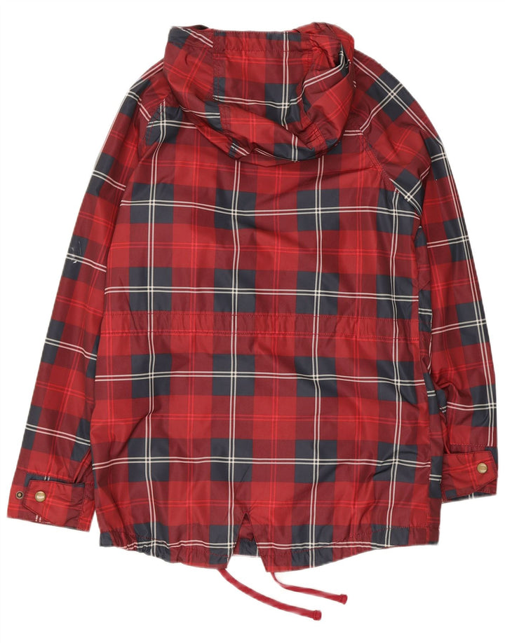 JACK WILLS Womens Oversized Hooded Rain Jacket UK 6 XS Red Check Polyester