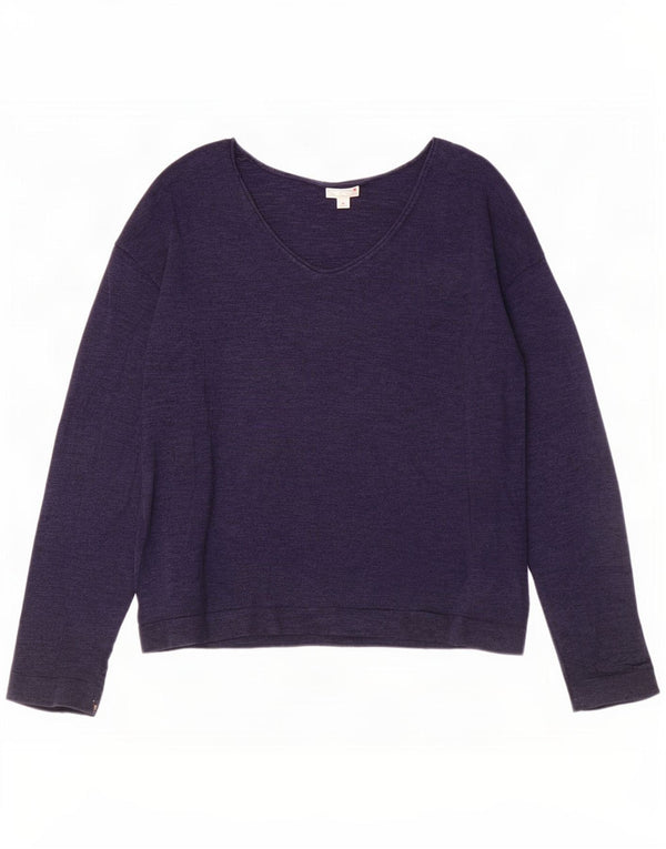 Gap Womens Top Long Sleeve UK 14 Medium Navy Blue Flecked Cotton