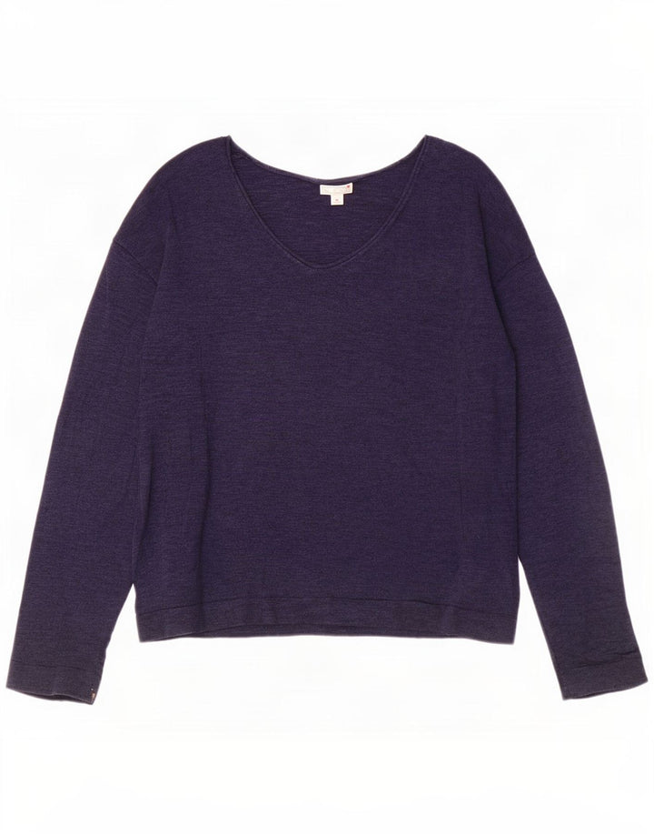 Gap Womens Top Long Sleeve UK 14 Medium Navy Blue Flecked Cotton