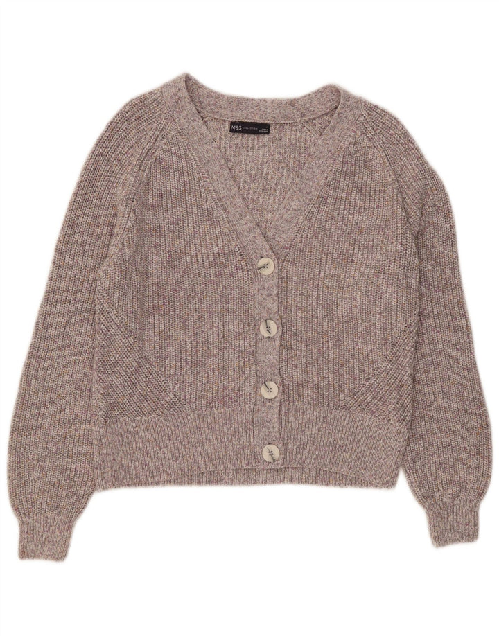 MARKS & SPENCER Womens Cardigan Sweater UK 14 Medium Grey Flecked Cotton