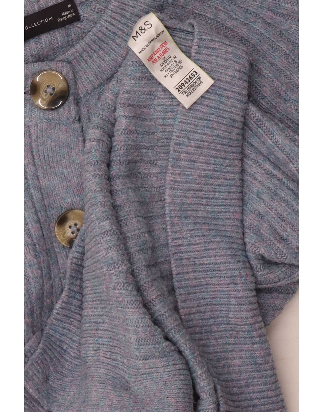 Marks & Spencer Womens Cardigan Sweater UK 14 Medium Blue Acrylic