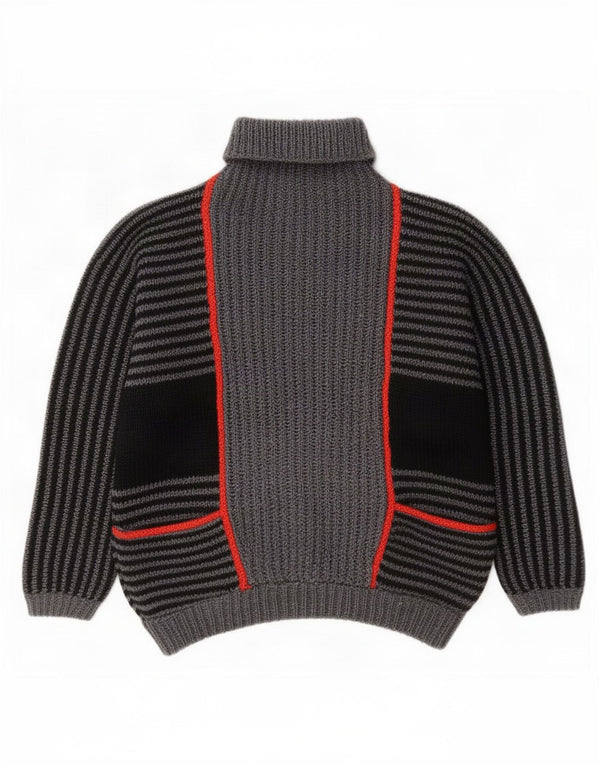 Vintage Womens Roll Neck Jumper Sweater UK 20 2XL Grey Striped