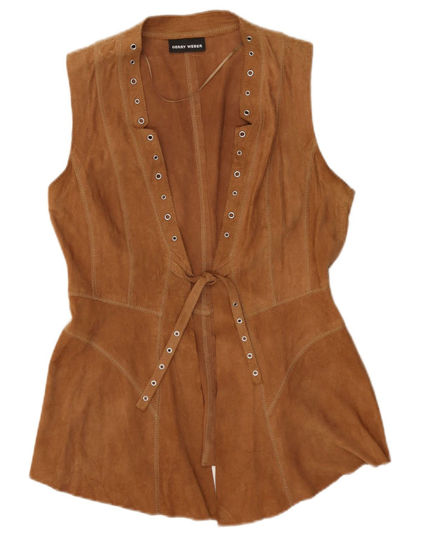 Gerry Weber Womens Suede Waistcoat UK 10 Small Brown Leather