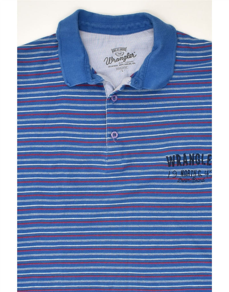 WRANGLER Mens Polo Shirt Large Blue Striped Cotton | Vintage Wrangler | Thrift | Second-Hand Wrangler | Used Clothing | Messina Hembry 