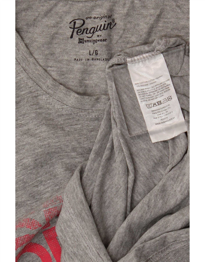 Penguin Mens Graphic T-Shirt Top Large Grey Flecked Cotton