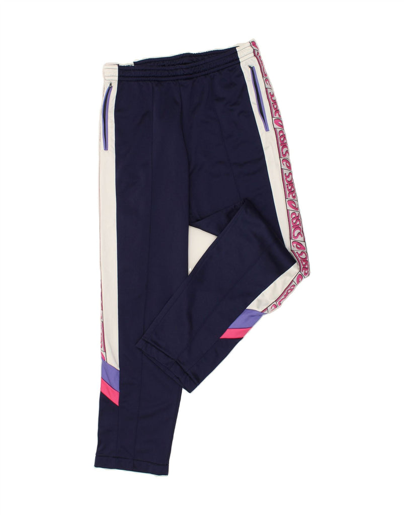ASICS Womens Graphic Tracksuit Trousers Large Navy Blue Colourblock | Vintage Asics | Thrift | Second-Hand Asics | Used Clothing | Messina Hembry 