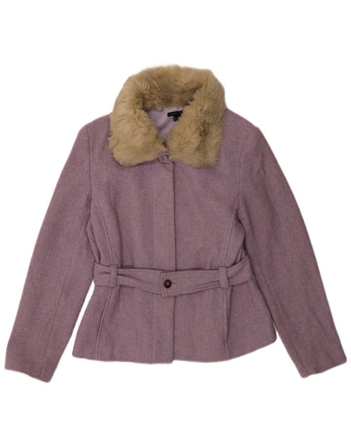 Zara Womens Faux Fur Jacket EU 42 Medium Purple Flecked Wool Classic
