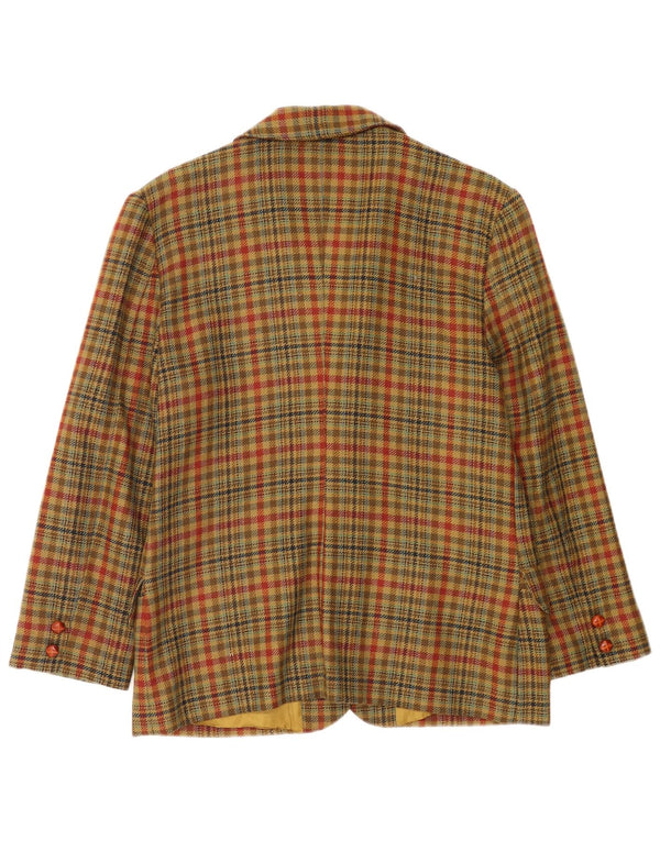 Vintage Womens 3 Button Blazer Jacket UK 12 Medium Green Check Virgin Wool