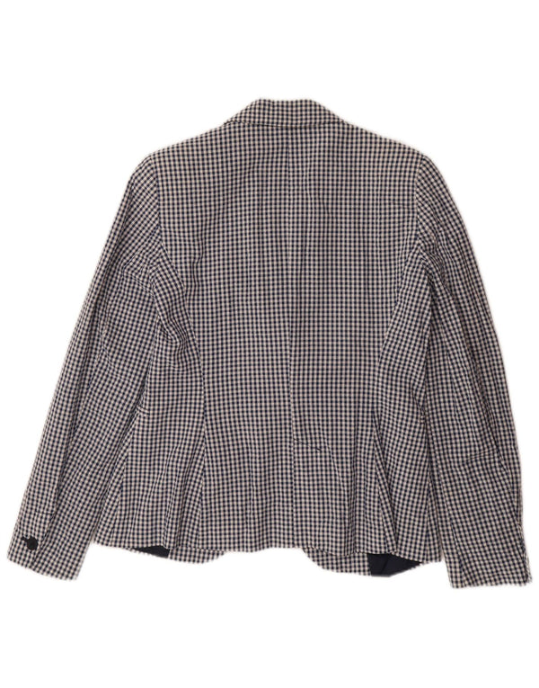 ZARA Womens 1 Button Blazer Jacket EU 38 Small Blue Gingham Cotton