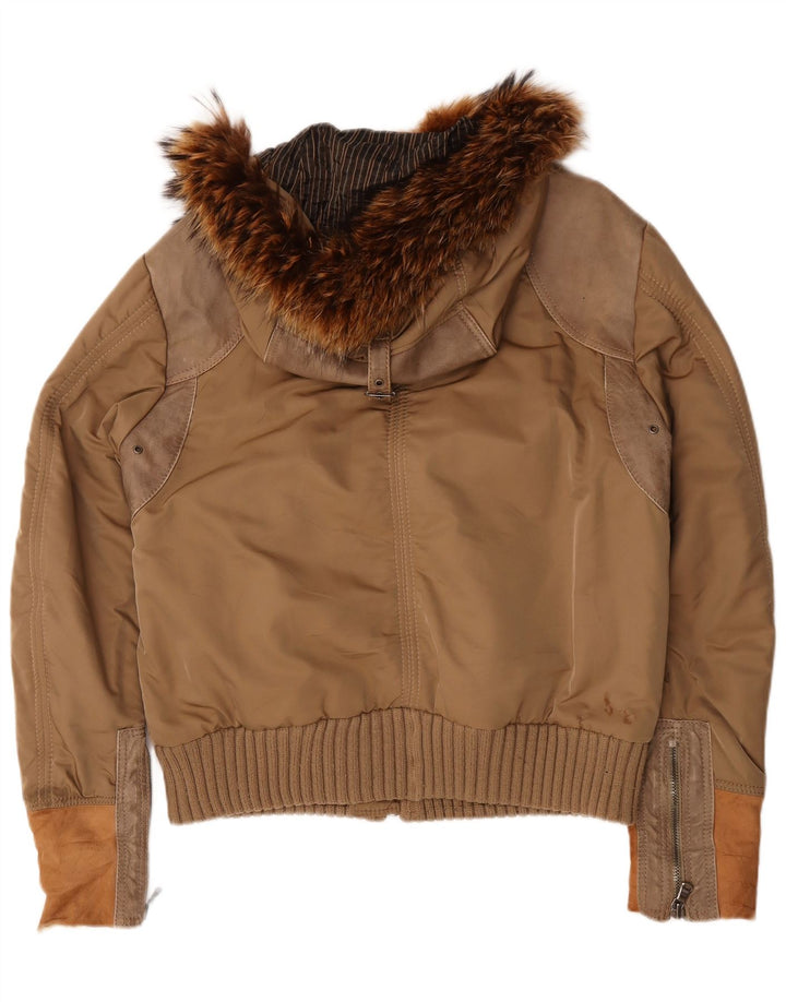 Vintage Mens Hooded Bomber Jacket UK 40 Large Brown