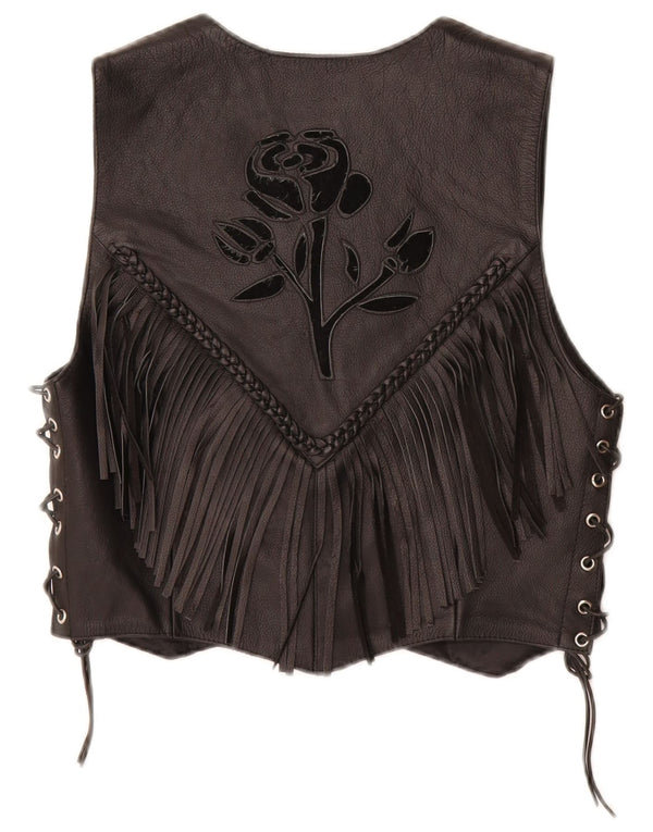 HELD Womens Motorcycle Crop Waistcoat UK 12 Medium Black Floral Leather