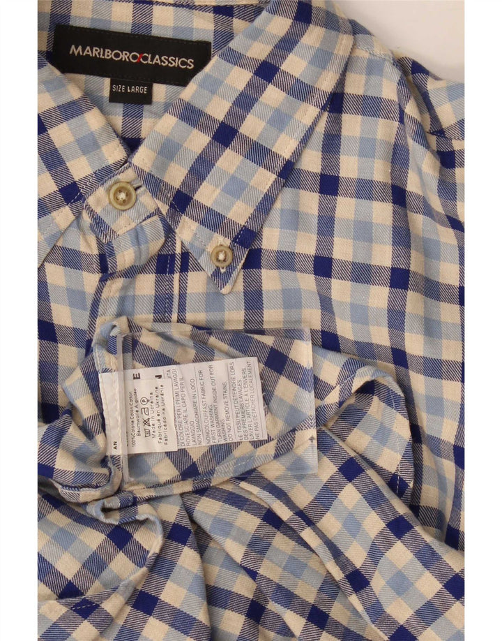 Marlboro Classics Mens Flannel Shirt Large Blue Gingham Cotton