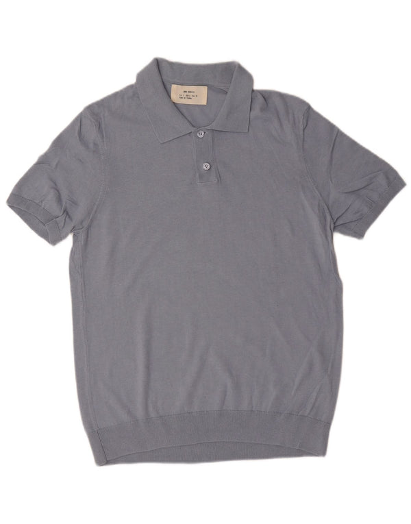 Zara Mens Short Sleeve Polo Neck Jumper Sweater Small Grey Cotton