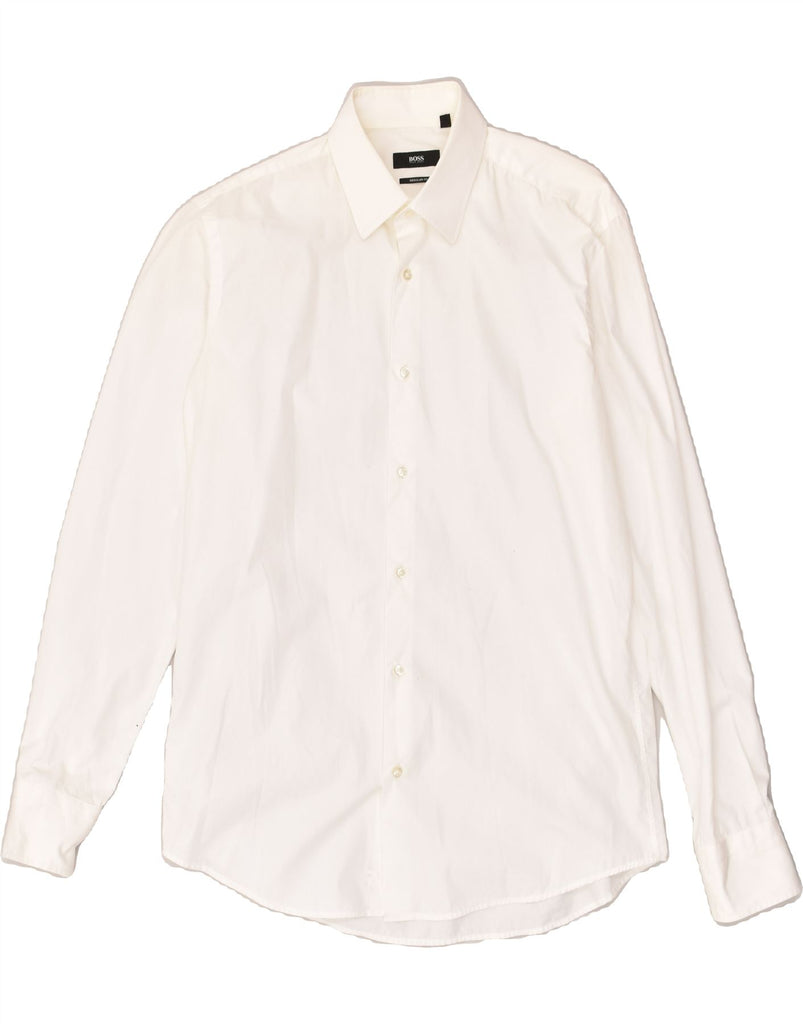 HUGO BOSS Mens Regular Fit Shirt Size 15 1/2 39 Medium White Cotton | Vintage Hugo Boss | Thrift | Second-Hand Hugo Boss | Used Clothing | Messina Hembry 