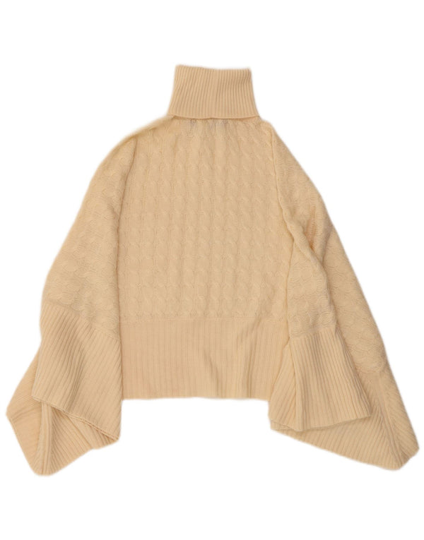 MAX MARA Womens Roll Neck Poncho Jumper UK 10 Small Beige Virgin Wool