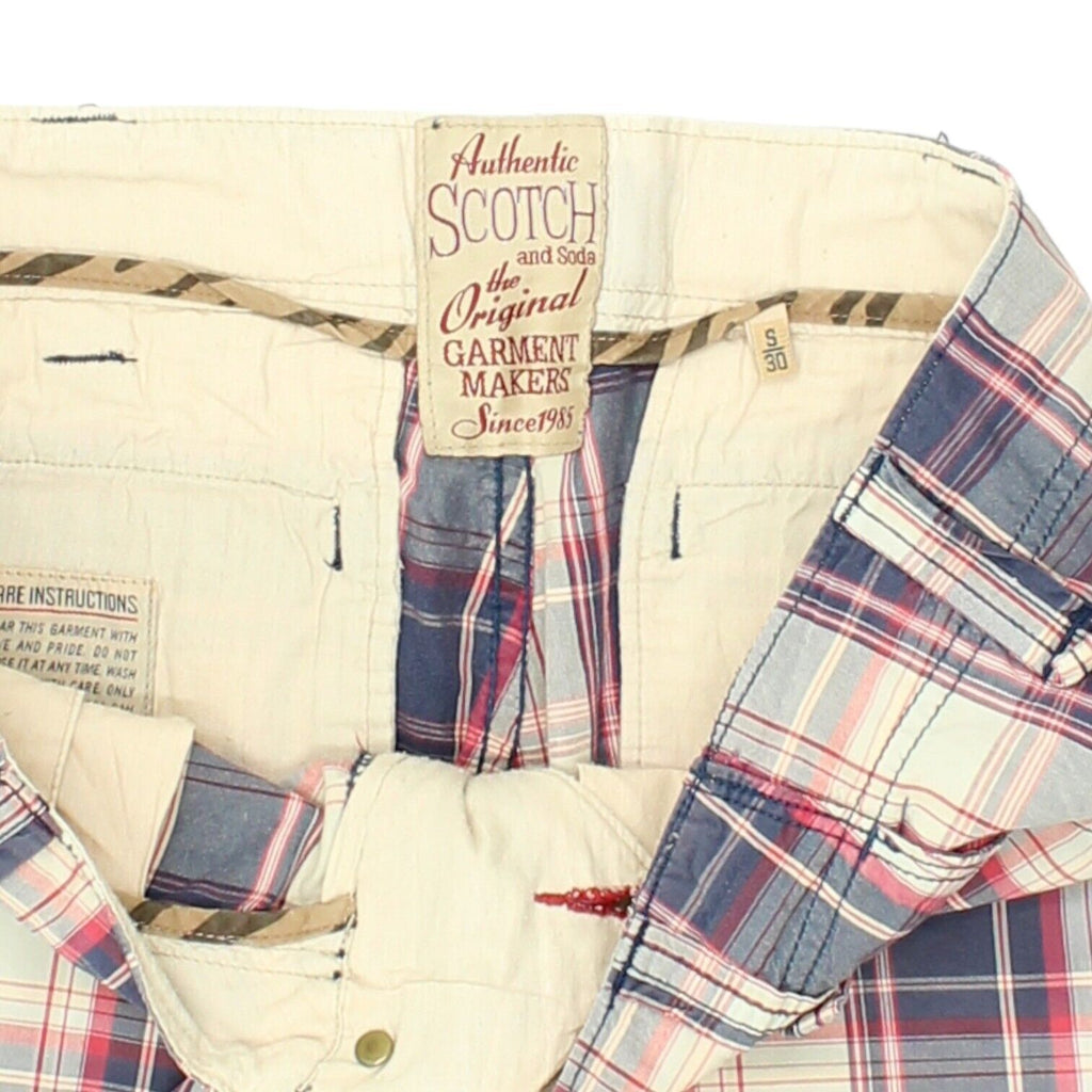 Scotch & Soda Mens Purple Blue White Check Cargo Shorts | Vintage Designer VTG | Vintage Messina Hembry | Thrift | Second-Hand Messina Hembry | Used Clothing | Messina Hembry 