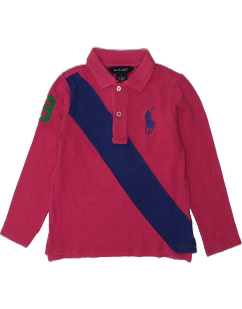 RALPH LAUREN Girls Long Sleeve Polo Shirt 4-5 Years Pink Colourblock | Vintage Ralph Lauren | Thrift | Second-Hand Ralph Lauren | Used Clothing | Messina Hembry 