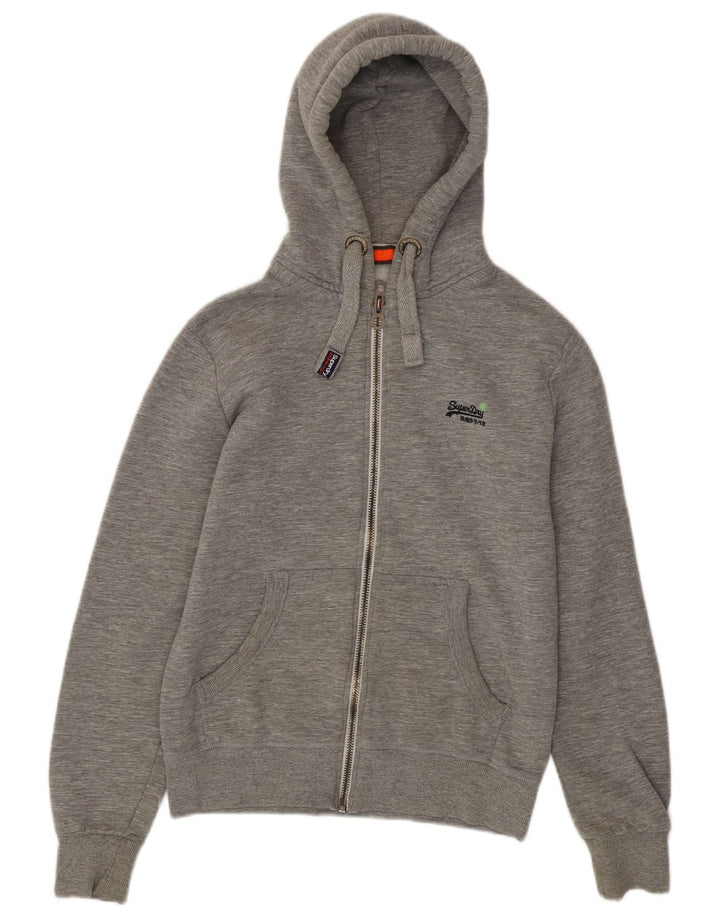 SUPERDRY Mens Zip Hoodie Sweater Medium Grey Flecked Cotton