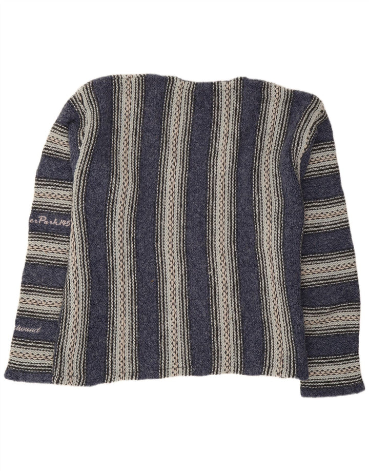 Foxhound Mens V-Neck Jumper Sweater Large Navy Blue Striped