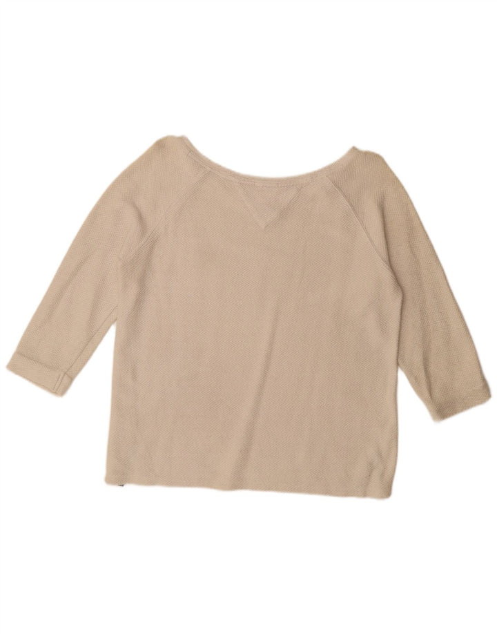 TOMMY HILFIGER Womens Top 3/4 Sleeve UK 10 Small Off White Chevron
