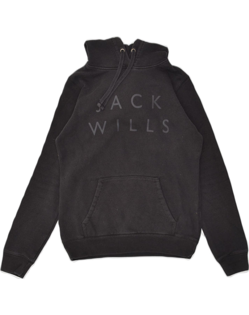 JACK WILLS Womens Graphic Hoodie Jumper UK 8 Small  Black Cotton | Vintage Jack Wills | Thrift | Second-Hand Jack Wills | Used Clothing | Messina Hembry 