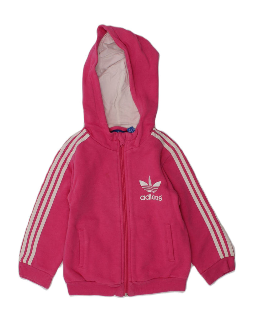 ADIDAS Baby Girls Graphic Zip Hoodie Sweater 18-24 Months Pink Cotton | Vintage Adidas | Thrift | Second-Hand Adidas | Used Clothing | Messina Hembry 