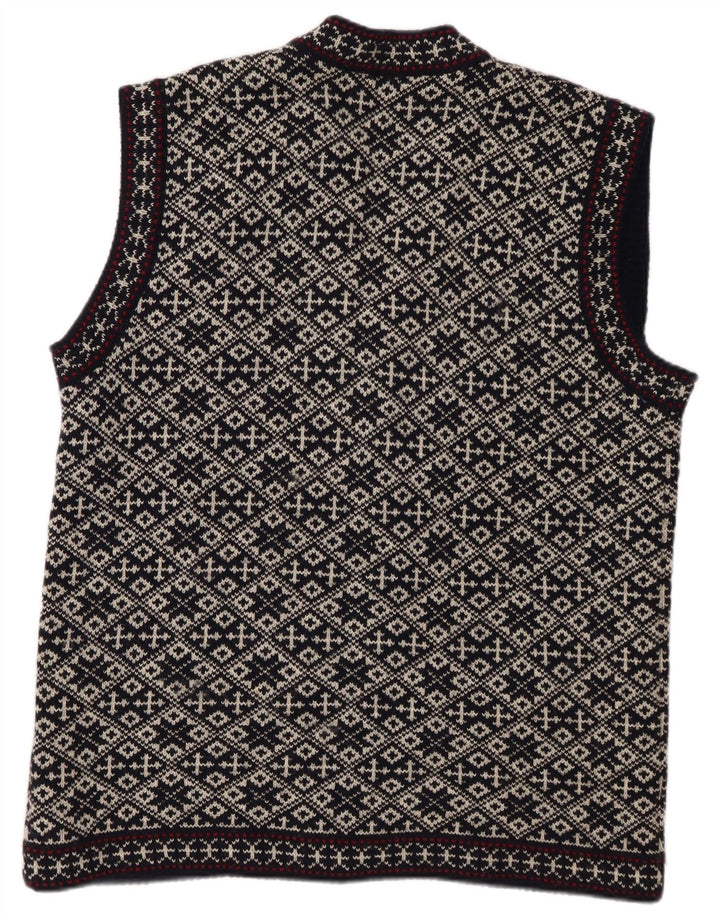 Vintage Mens Waistcoat Large Navy Blue Geometric Wool
