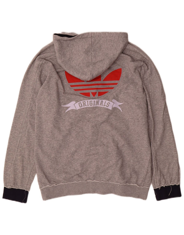 Adidas Mens Graphic Zip Hoodie Sweater Medium Grey Colourblock Cotton