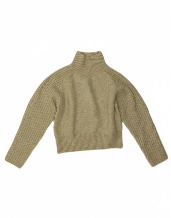 Zara Womens Crop Turtle Neck Jumper Sweater UK 10 Small Green Acrylic