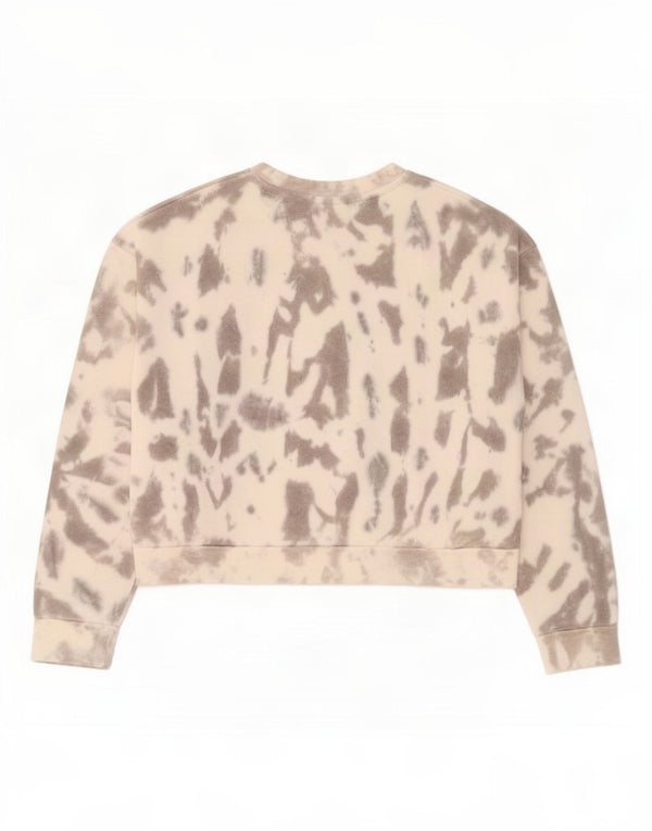 Bench Womens Crop Graphic Sweatshirt Jumper UK 14 Large Grey Tie Dye Cotton
