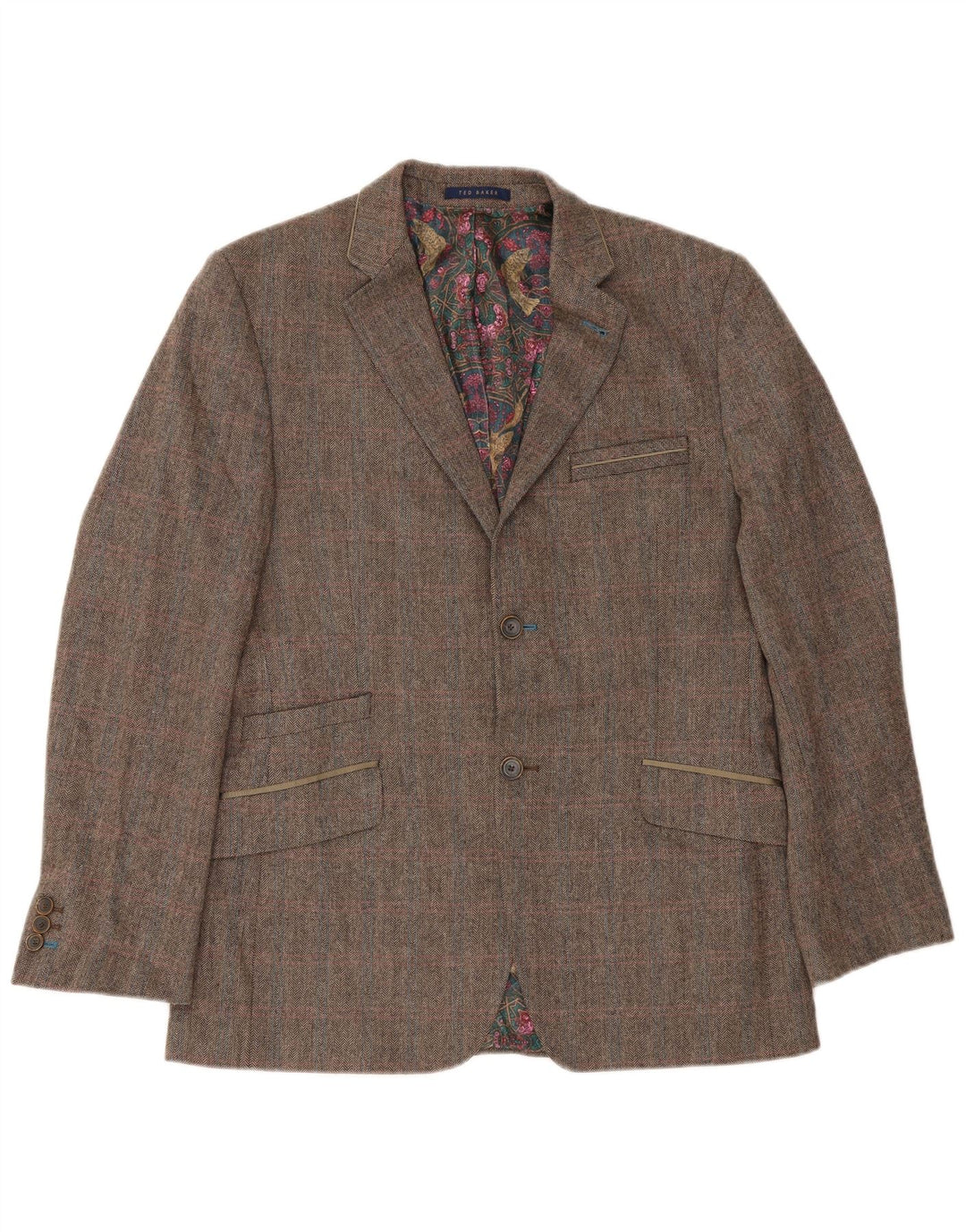Ted Baker Mens Regular Fit Blazer Jacket UK 40 Large Brown Herringbone