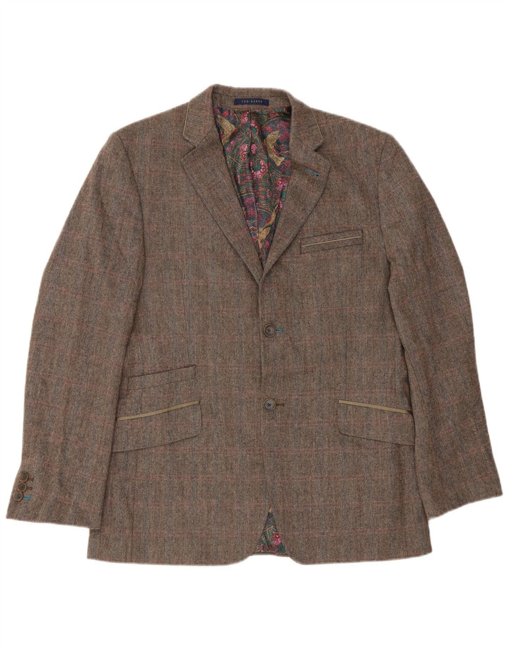 Ted Baker Mens Regular Fit Blazer Jacket UK 40 Large Brown Herringbone