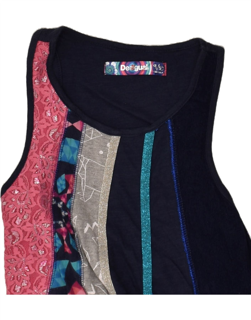 DESIGUAL Girls Sleeveless Basic Dress 9-10 Years Navy Blue Colourblock | Vintage Desigual | Thrift | Second-Hand Desigual | Used Clothing | Messina Hembry 