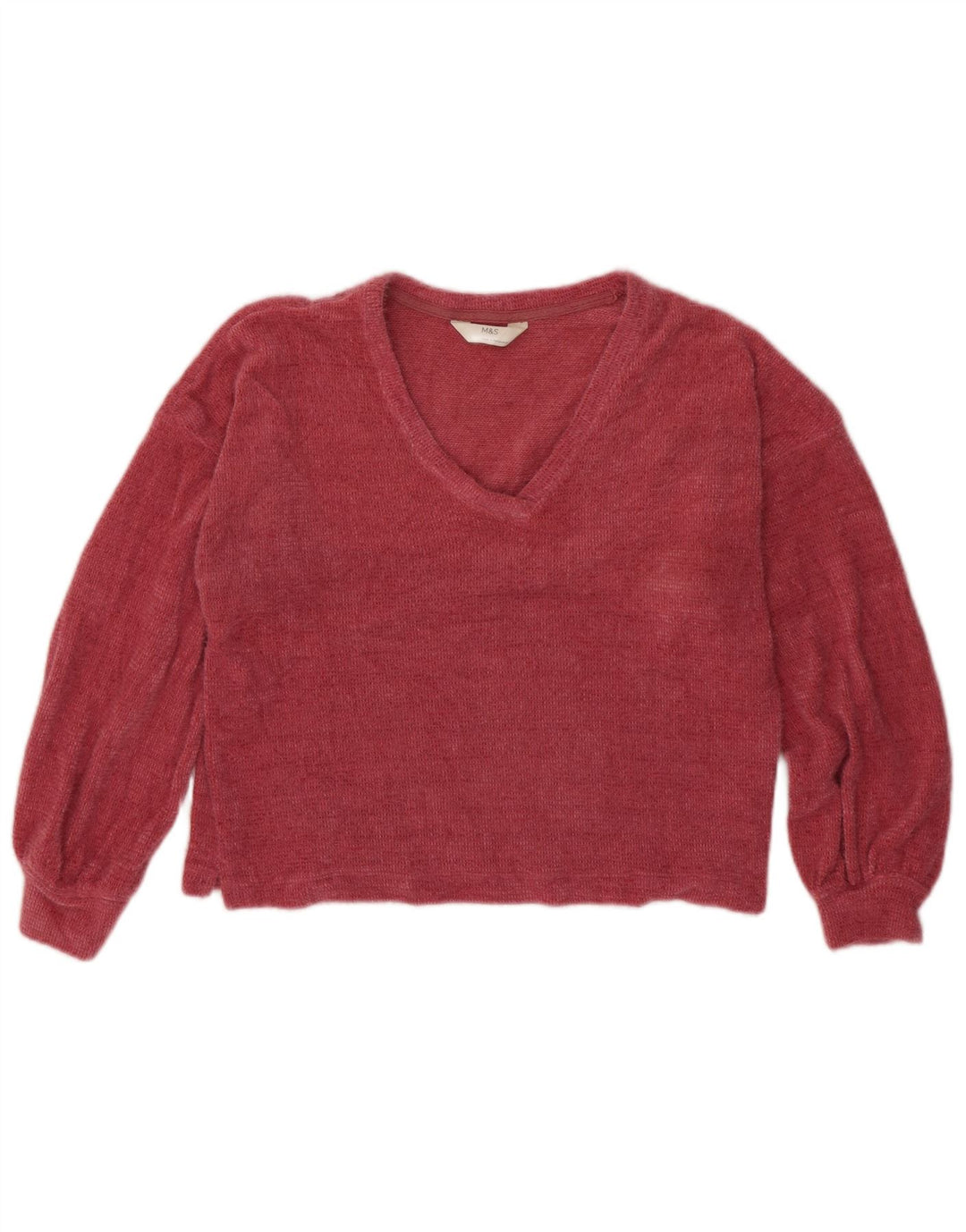 Marks & Spencer Womens Crop V-Neck Jumper Sweater UK 10 Small Pink