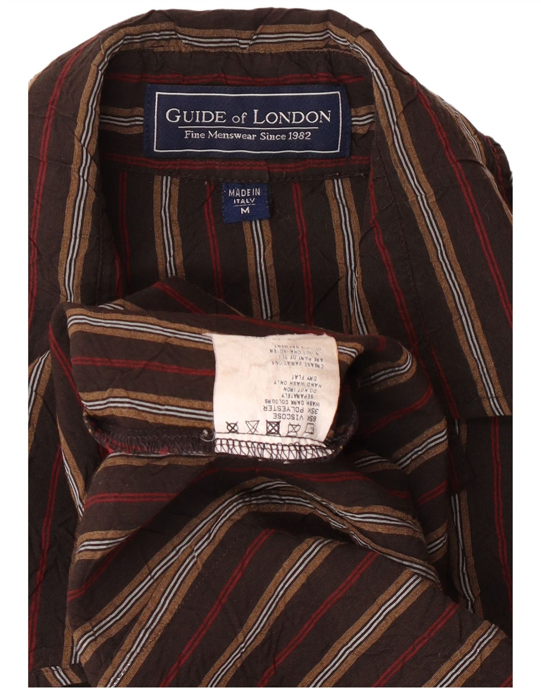 GUIDE LONDON Mens Shirt Medium Brown Striped Viscose