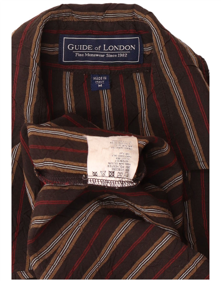GUIDE LONDON Mens Shirt Medium Brown Striped Viscose