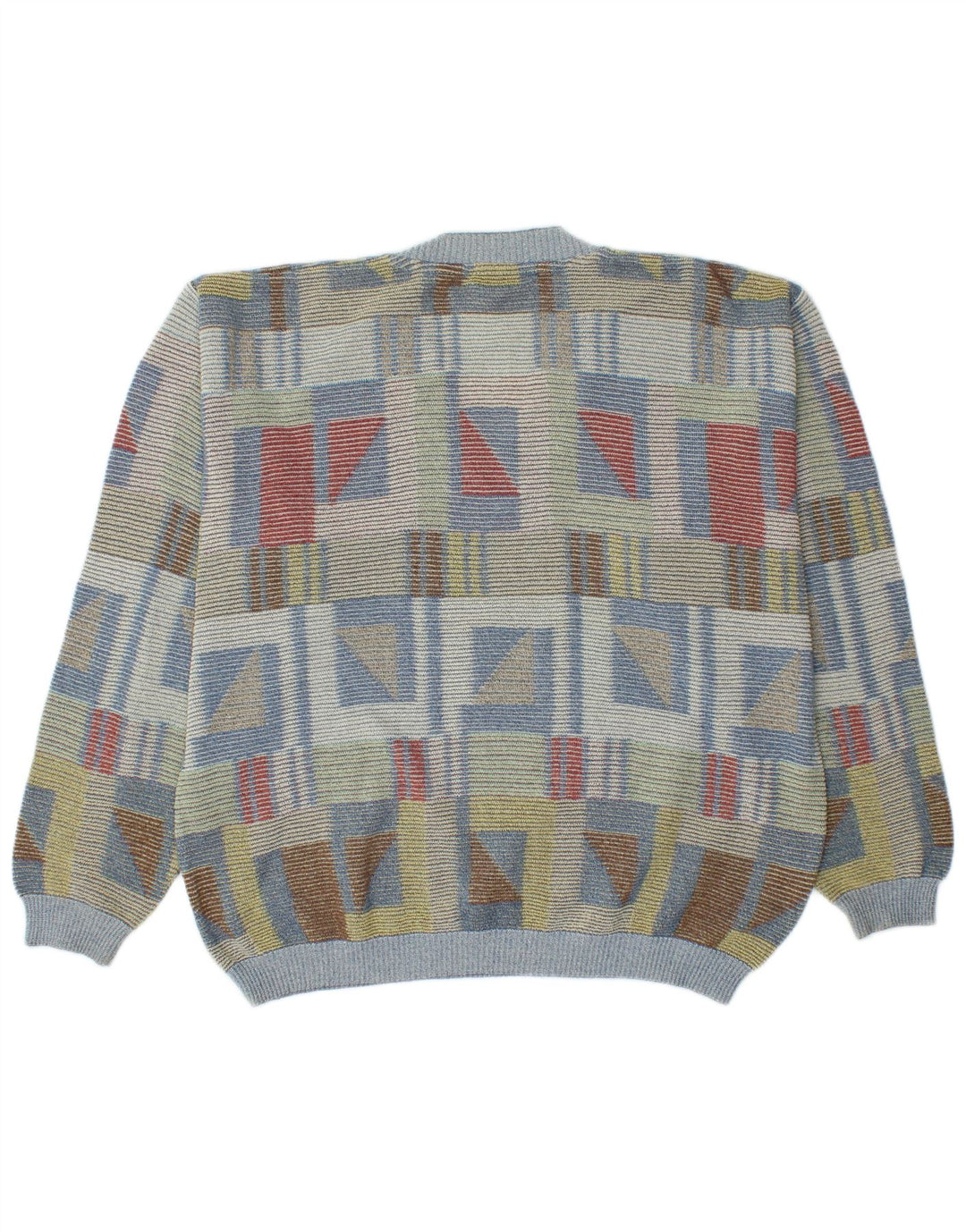 VINTAGE Mens V-Neck Jumper Sweater IT 52 Large Multicoloured Geometric